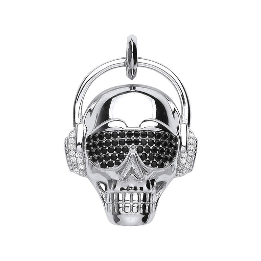 Silver Skull with Headphones Pendant
