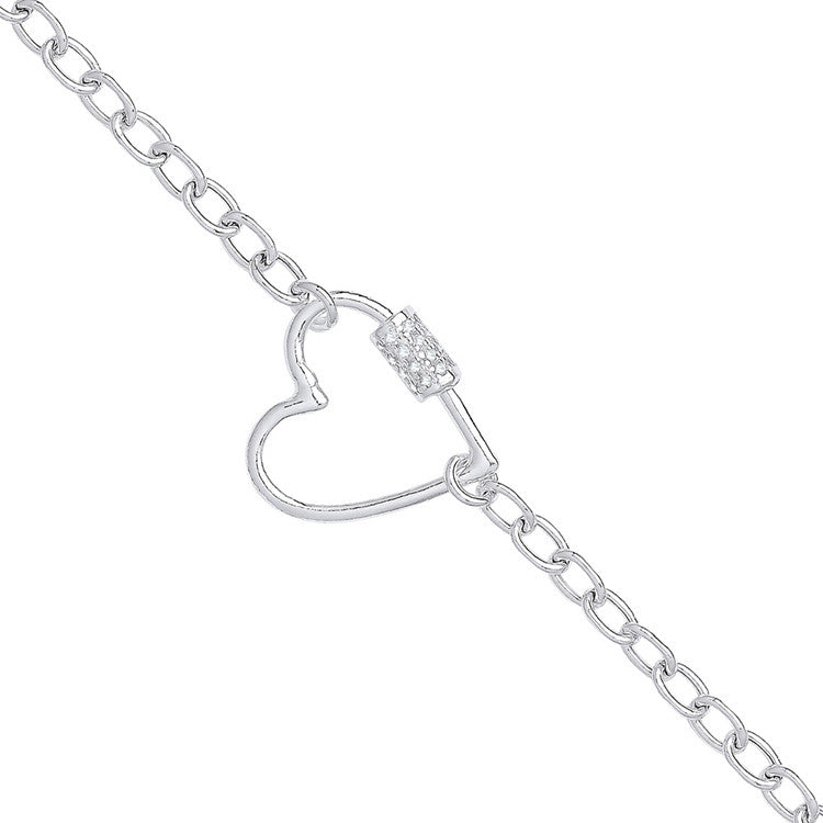 Product Title Sterling Silver Oval Link Chain Bracelet with Heart CZ Charm
