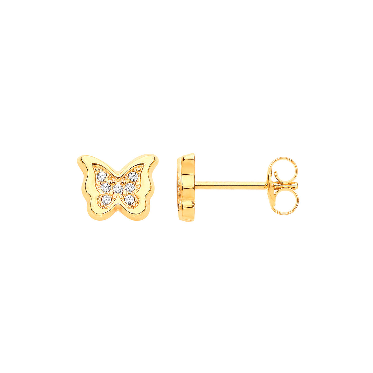 9ct Yellow Gold Cubic Zirconia Butterfly Stud Earrings