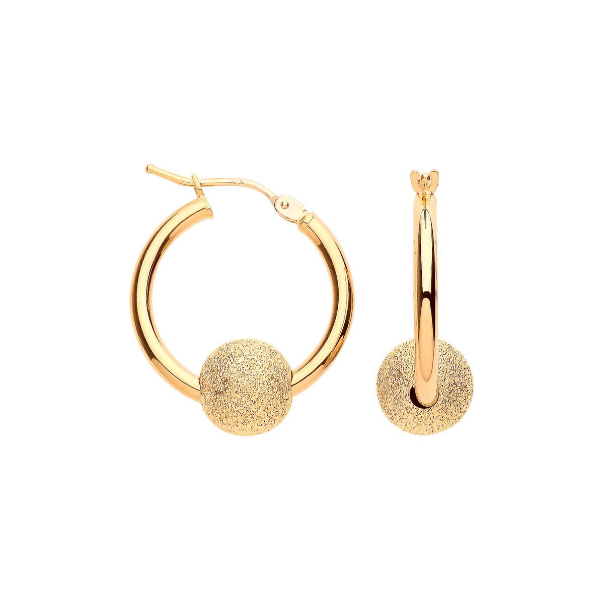 9ct Yellow Gold 19mm Glitter Ball Hoop Earrings