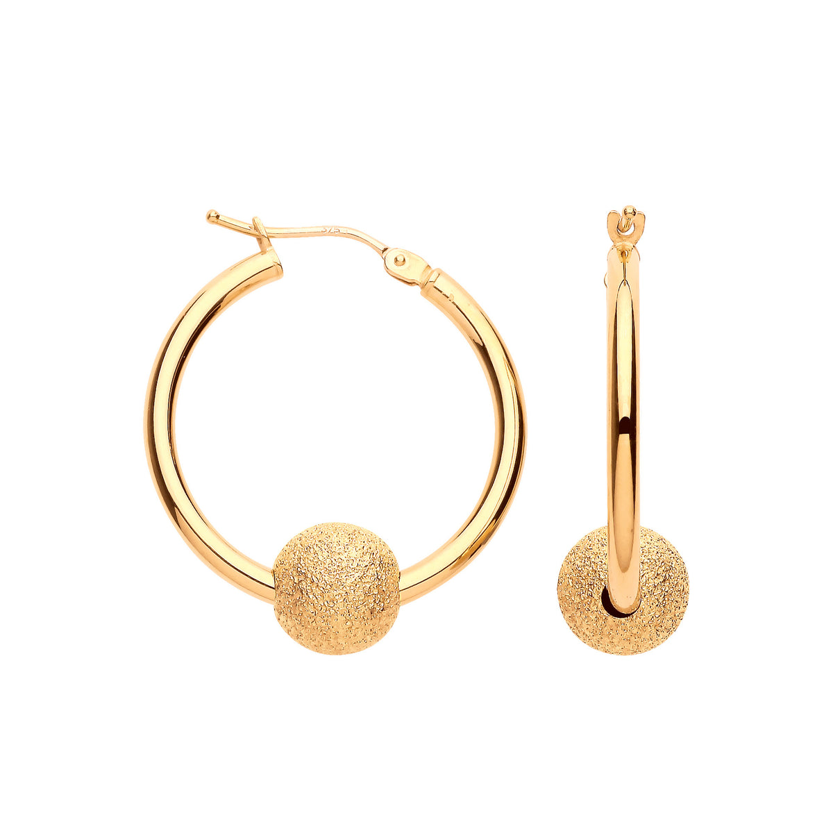 9ct Yellow Gold 23mm Glitter Ball Hoop Earrings