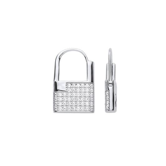 Sterling Silver Cubic Zirconia Padlock Drop Earrings