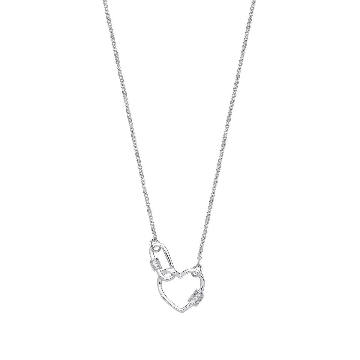 Sterling Silver Heart Paperclip CZ 16" Necklace