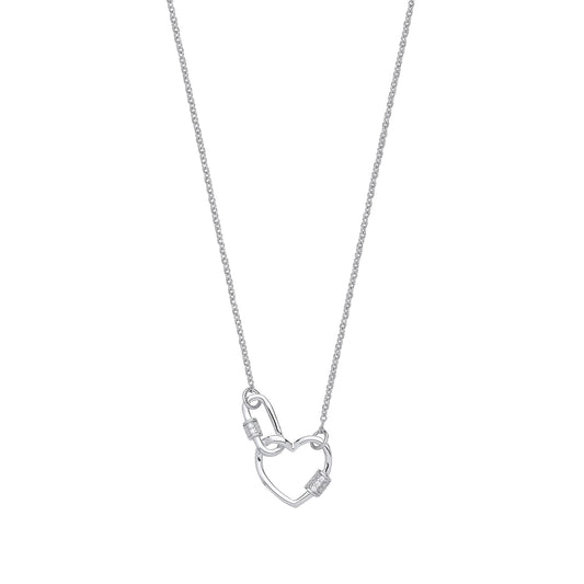 Sterling Silver Heart Paperclip CZ 16" Necklace