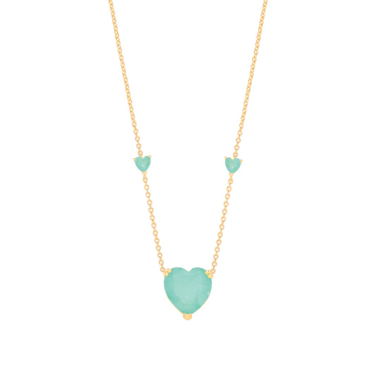 Yellow Gold Plated Sterling Silver Green Heart Pendant Necklace