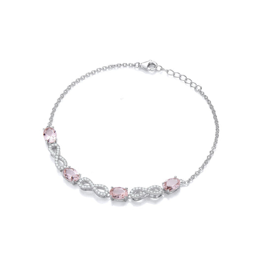 Morganite Oval CZs Infinity Ladies Silver Bracelet