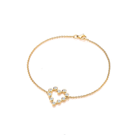 Yellow Gold-Plated Sterling Silver Heart Rubover Cubic Zirconia Ladies Bracelet