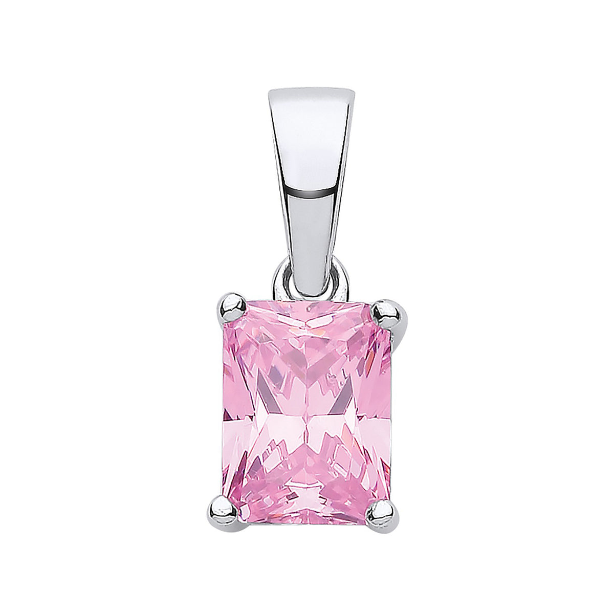 Sterling Silver Pink Cubic Zirconia Emerald-Cut Pendant