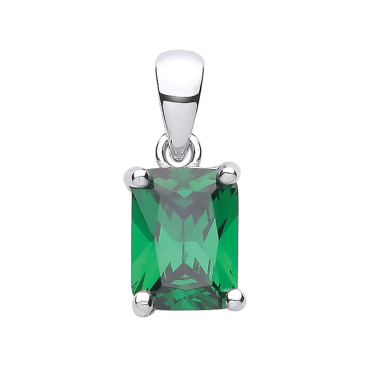 Sterling Silver Green Cubic Zirconia Emerald-Cut Pendant