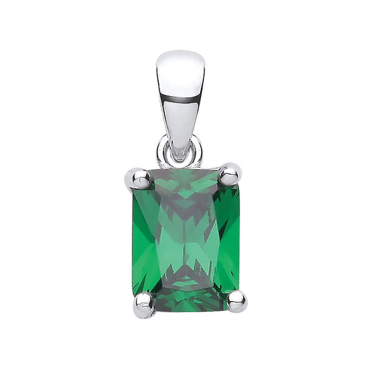 Sterling Silver Green Cubic Zirconia Emerald-Cut Pendant