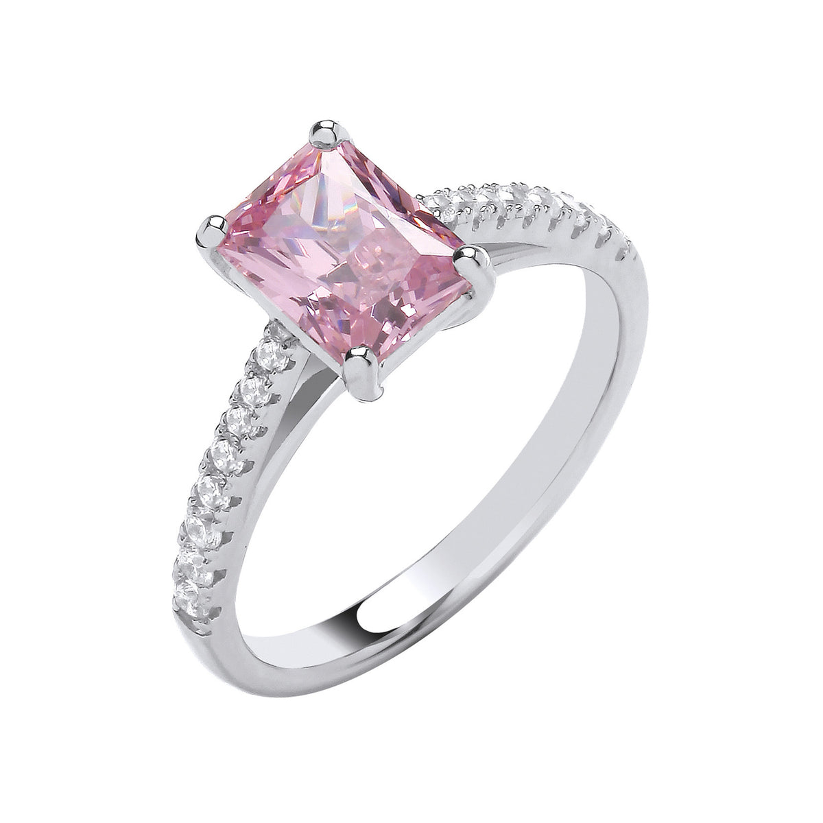 Sterling Silver Emerald-Cut Pink CZ Solitaire Ring