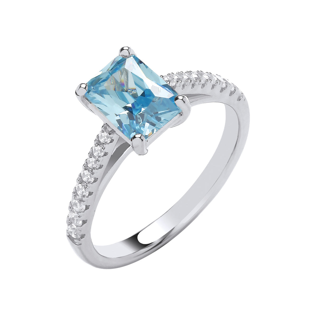 Sterling Silver Emerald-Cut Blue CZ Solitaire Ring