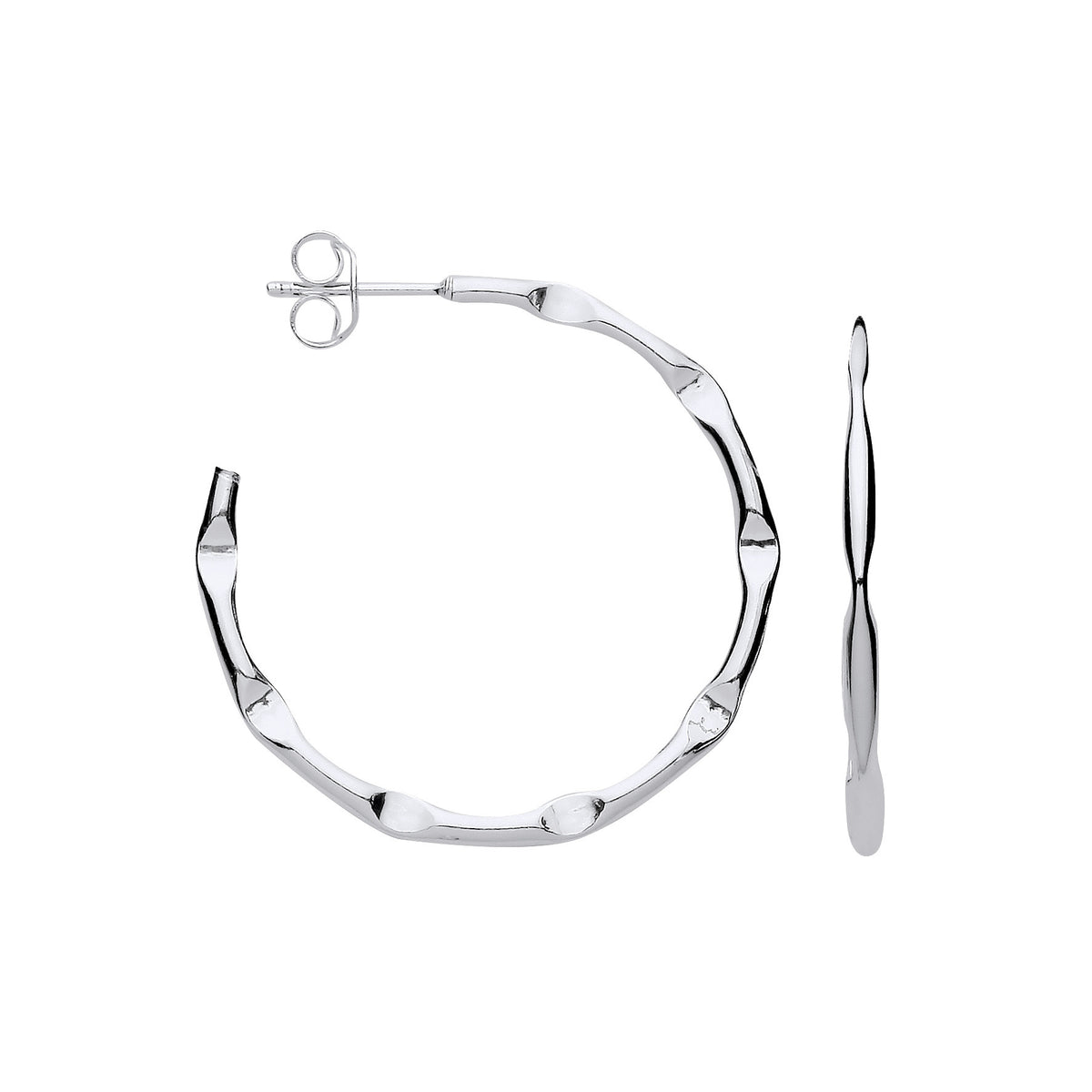 Sterling Silver 2.0mm Bamboo Hoop Earrings