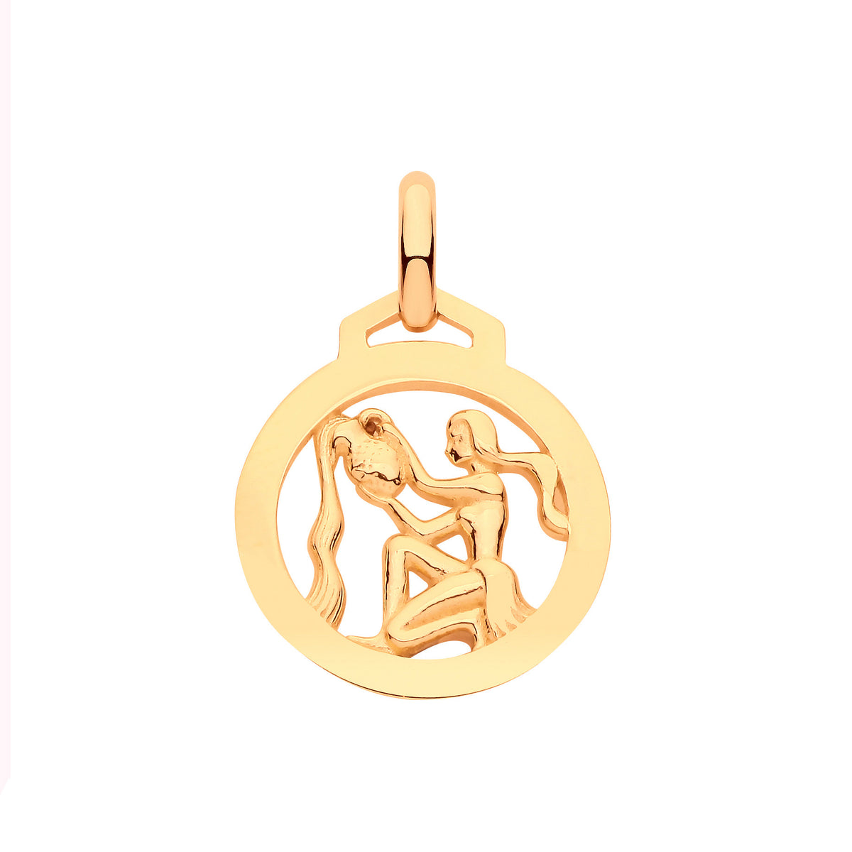 9ct Yellow Gold Round Zodiac Pendant AQUARIUS