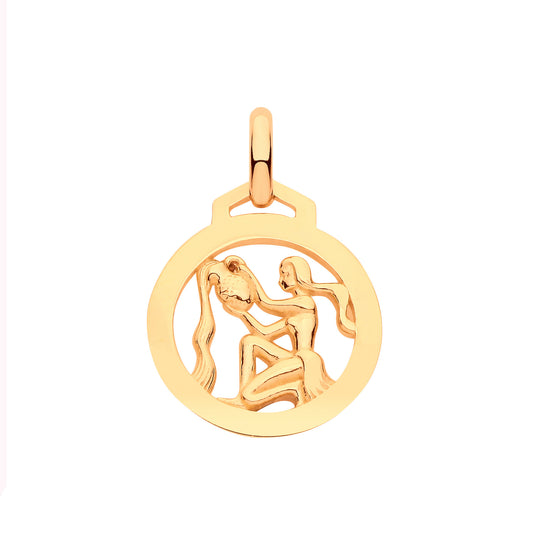 9ct Yellow Gold Round Zodiac Pendant AQUARIUS