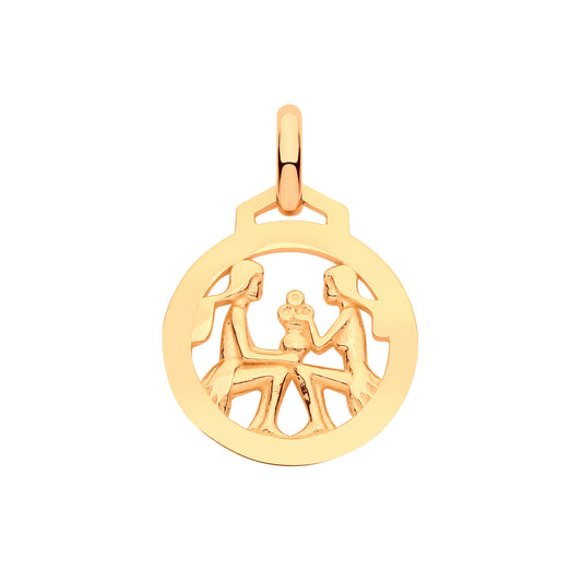 9ct Yellow Gold Round Zodiac Pendant GEMINI