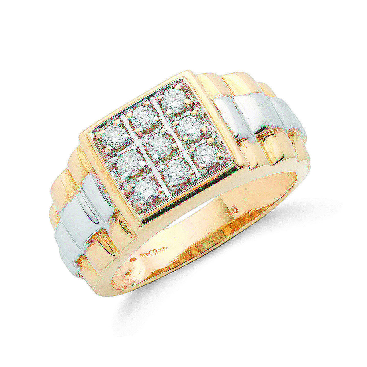 9ct Yellow Gold 0.50ct Diamond Fancy Link Gents Ring