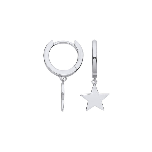 Sterling Silver Star Hinged Huggie Hoop Earrings