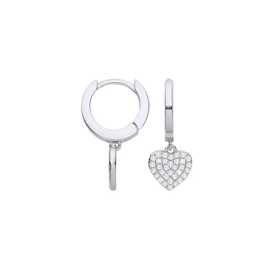 Sterling Silver Cubic Zirconia Heart Hinged Huggie Hoop Earrings