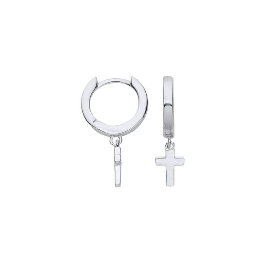 Sterling Silver Cross Hinged Huggie Hoop Earrings