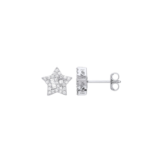 Sterling Silver Cubic Zirconia Star Stud Earrings