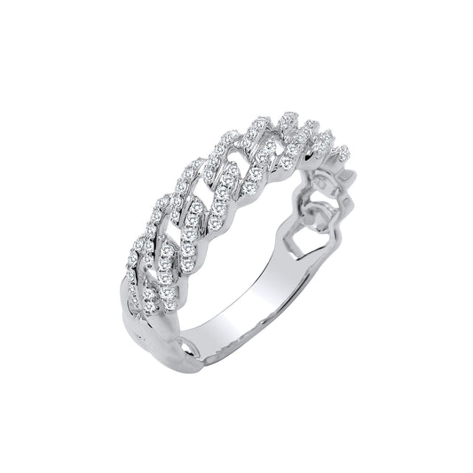 9ct White Gold Diamond Half Set Curb Ring (0.32ctw)