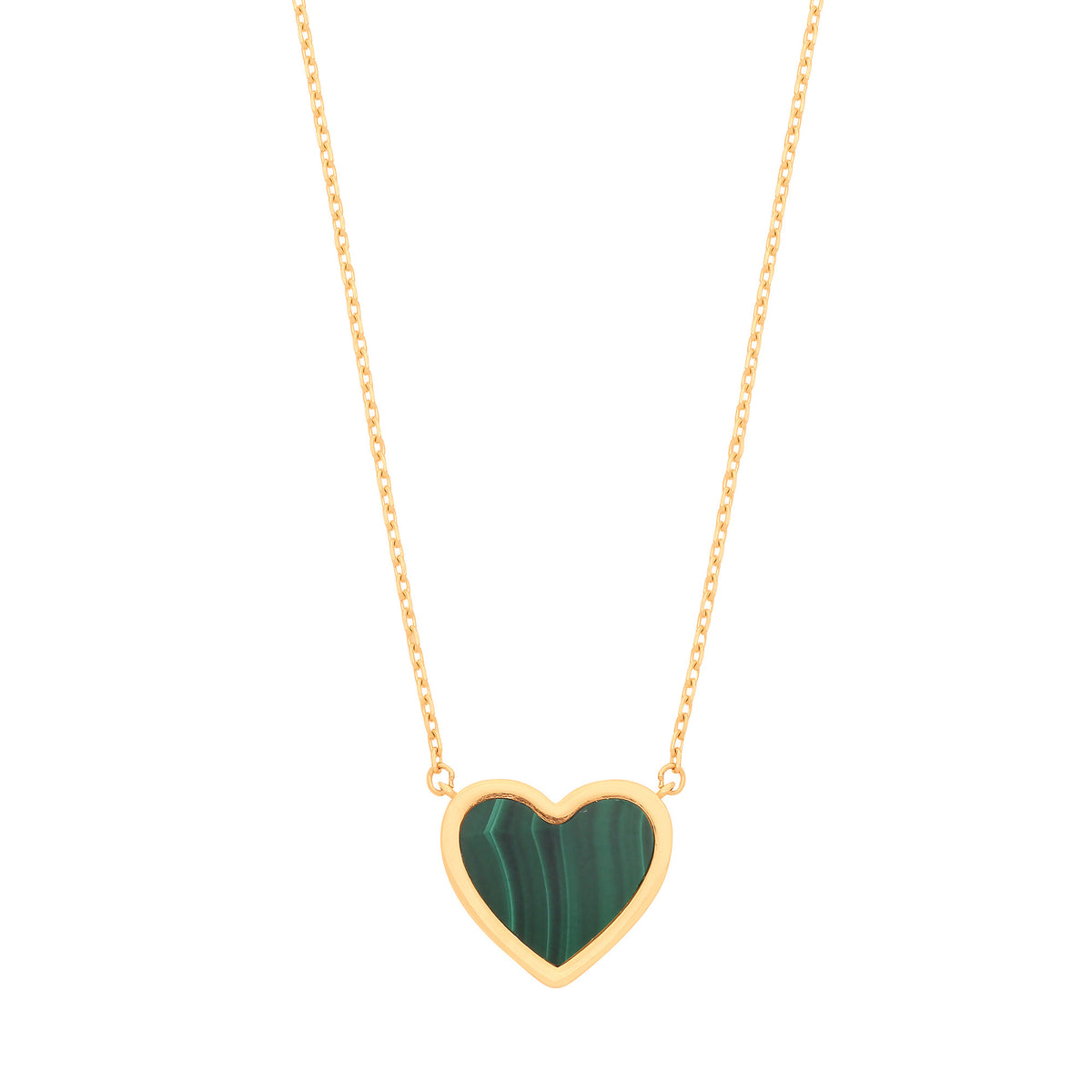 9ct Yellow Gold Emerald Green Heart Necklace Two-Sided Rubover Pendant with 16"–18" Adjustable Chain