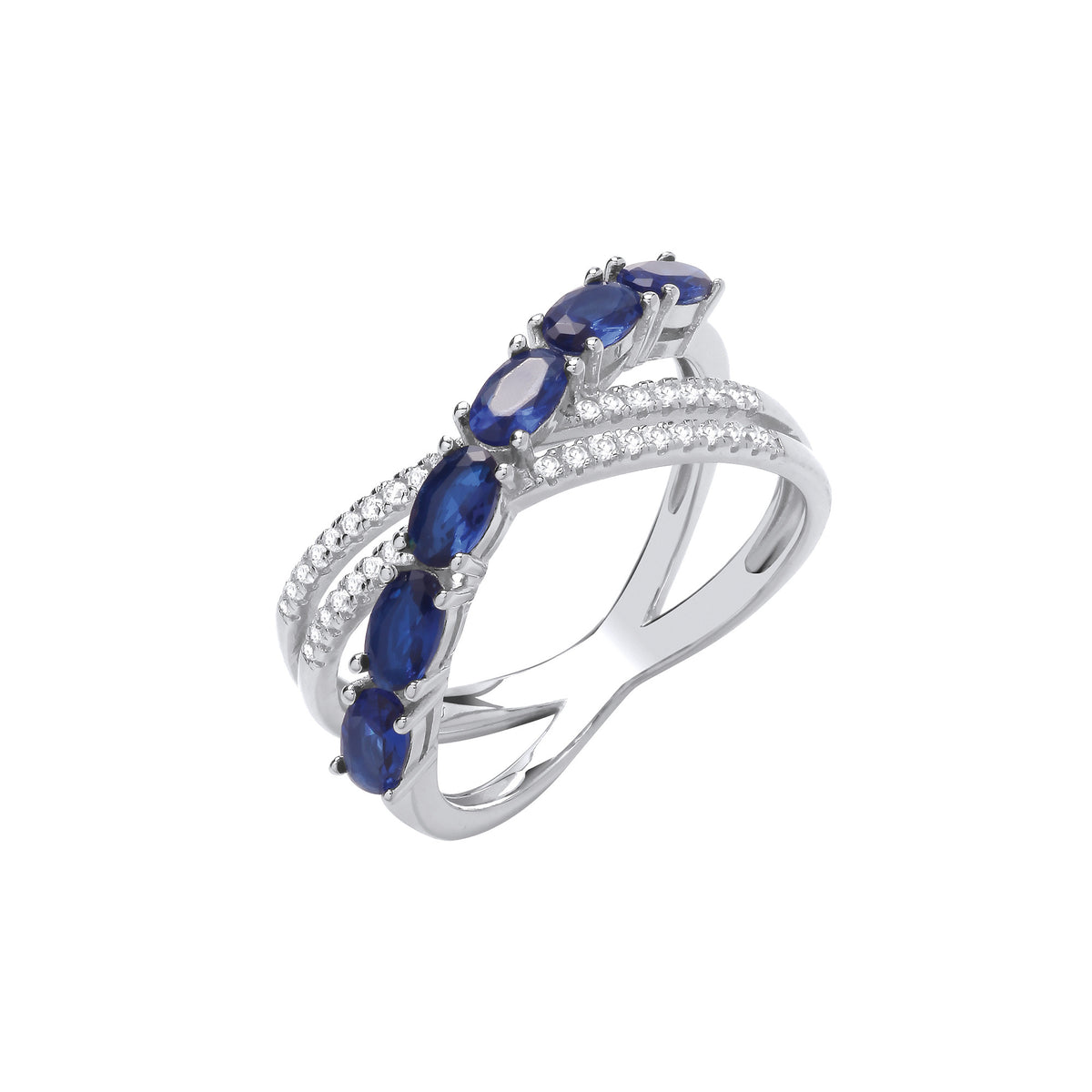 Sterling Silver Crossover Blue & Clear Cubic Zirconia Ring