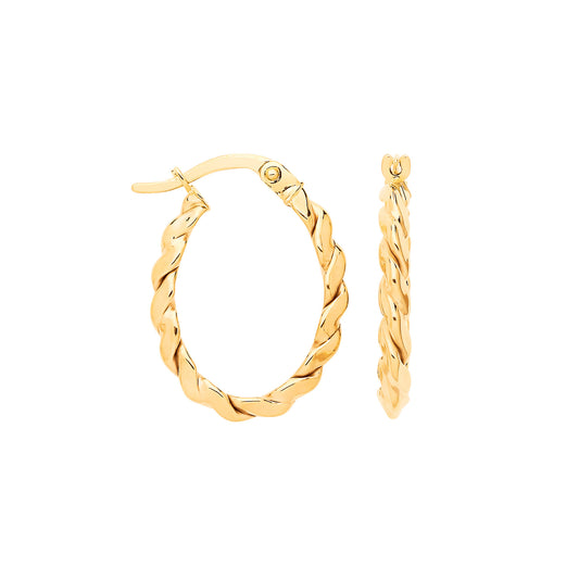 9ct Yellow GoldTwisted Oval Hoop Earrings