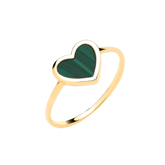 9ct Yellow Gold Malachite Green Heart Ladies Ring