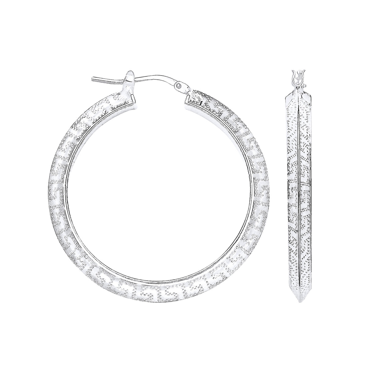 Sterling Silver Greek Key 30mm Hoop Earring