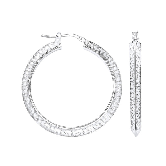 Sterling Silver Greek Key 30mm Hoop Earring