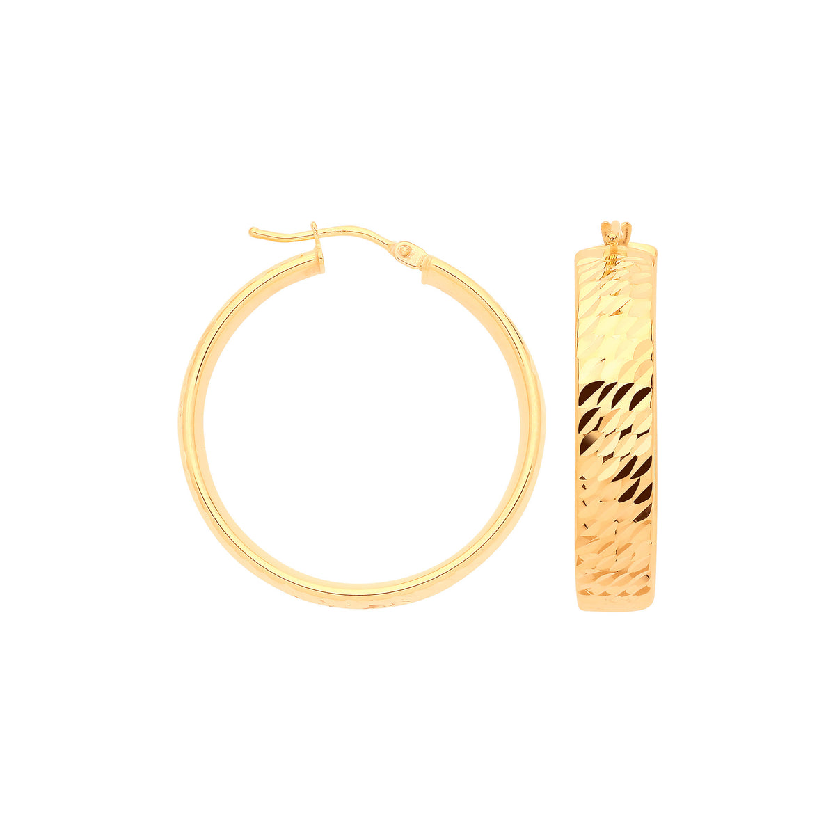 9ct Yellow Gold 25mm Diamond-Cut Wide Hoop Earrings