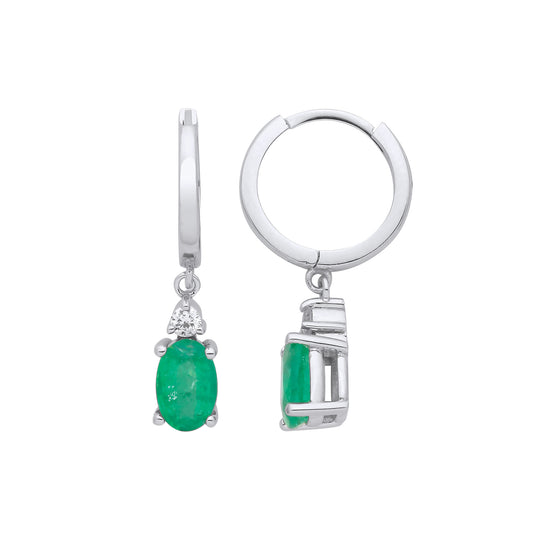 9ct White Gold Diamond 0.06ctw & Emerald 0.78ctw Earrings