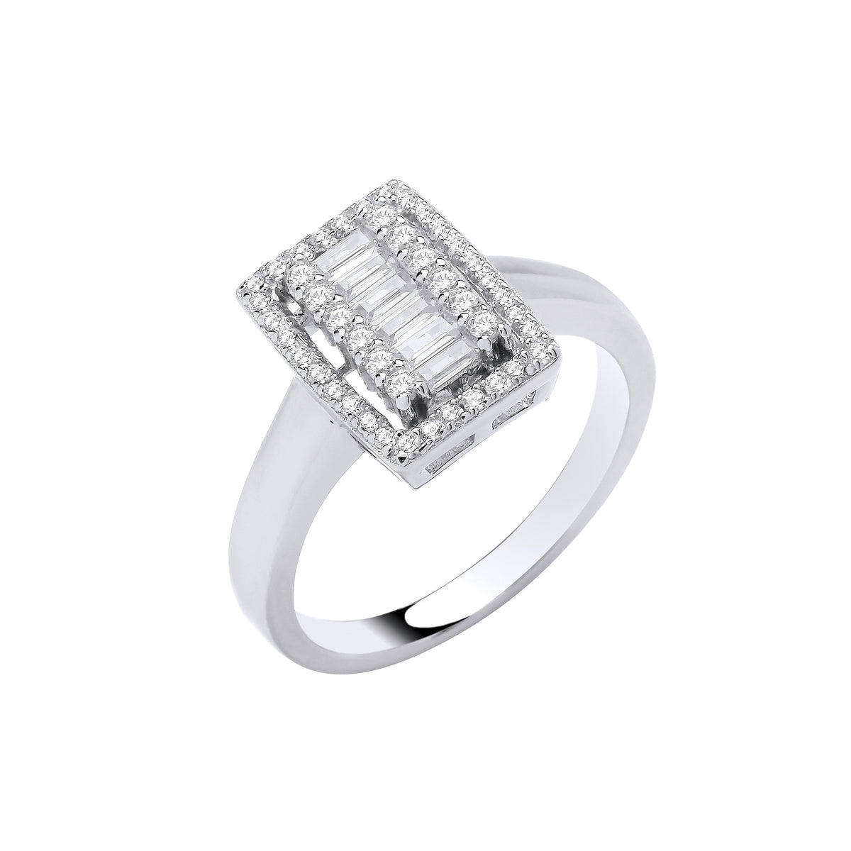 Sterling Silver Emerald Halo Style Cubic Zirconia Ring