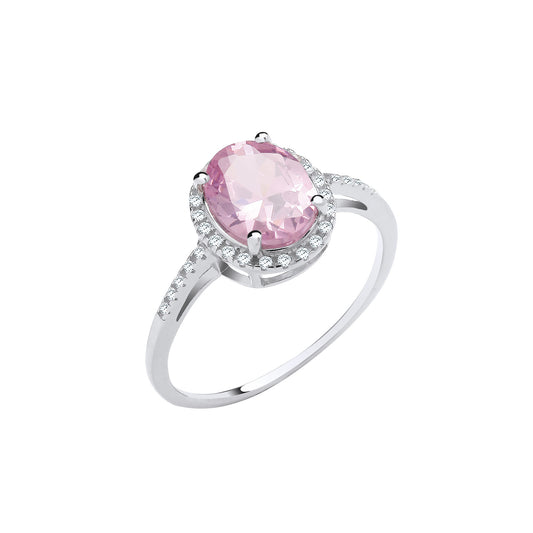 Silver Pink Oval CZ Engagement Ring