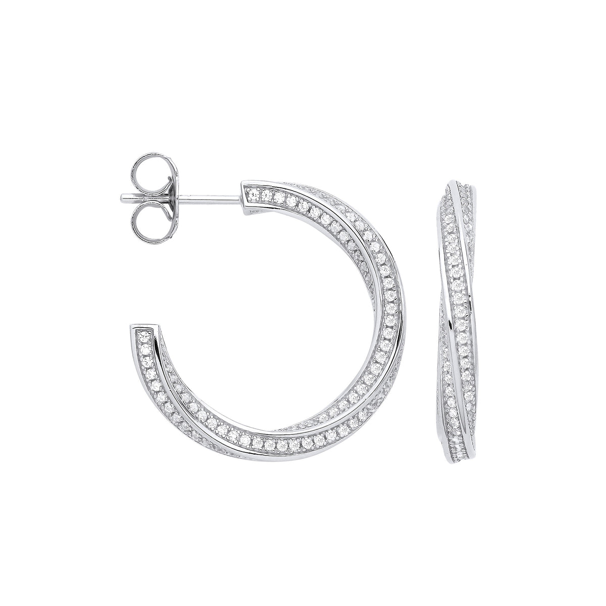 Sterling Silver Cubic Zirconia Twist Hoop Earrings