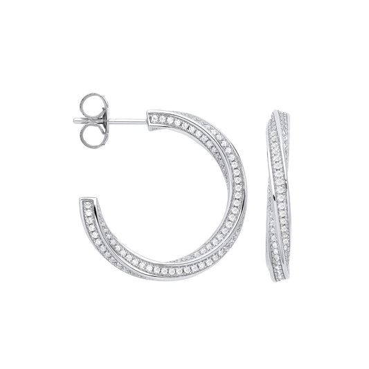 Sterling Silver Cubic Zirconia Twist Hoop Earrings