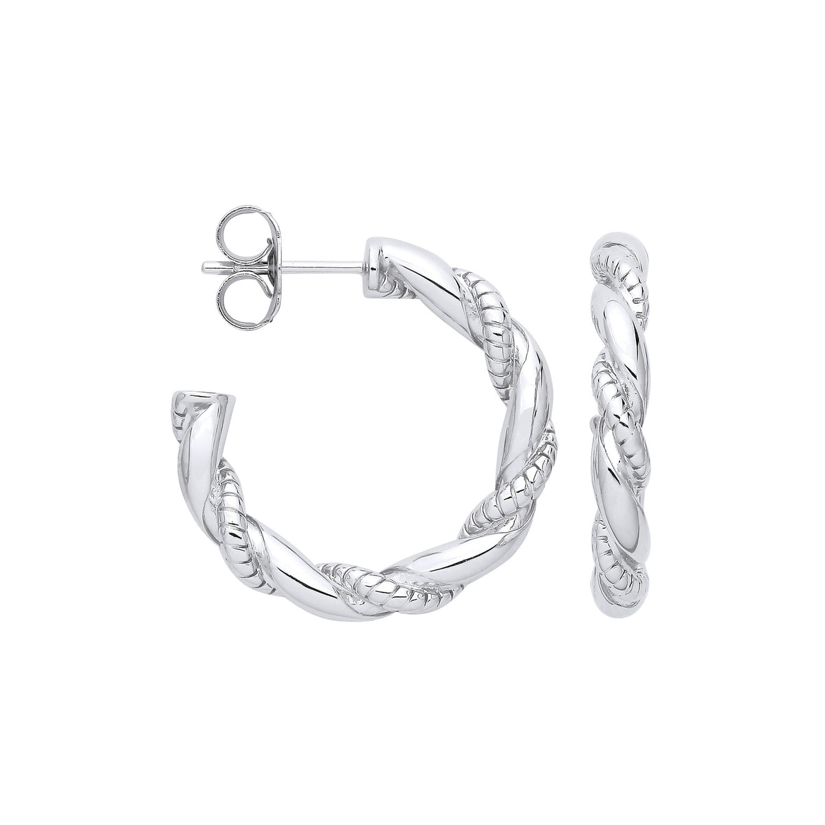 Sterling Silver Plain and Ribbed Twisted Hoop Earrings