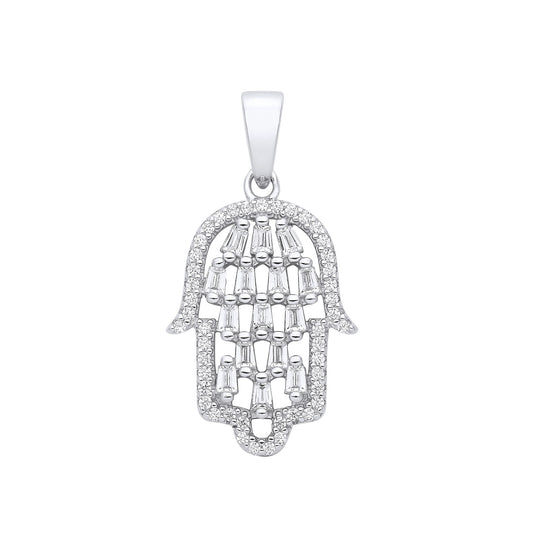 Silver Hamsa CZ Pendant