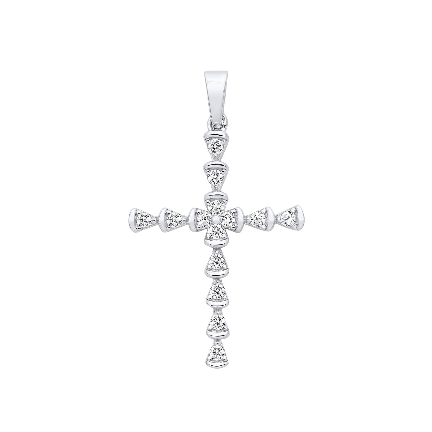 Sterling Silver Part Rub-Over Cubic Zirconia Cross Pendant