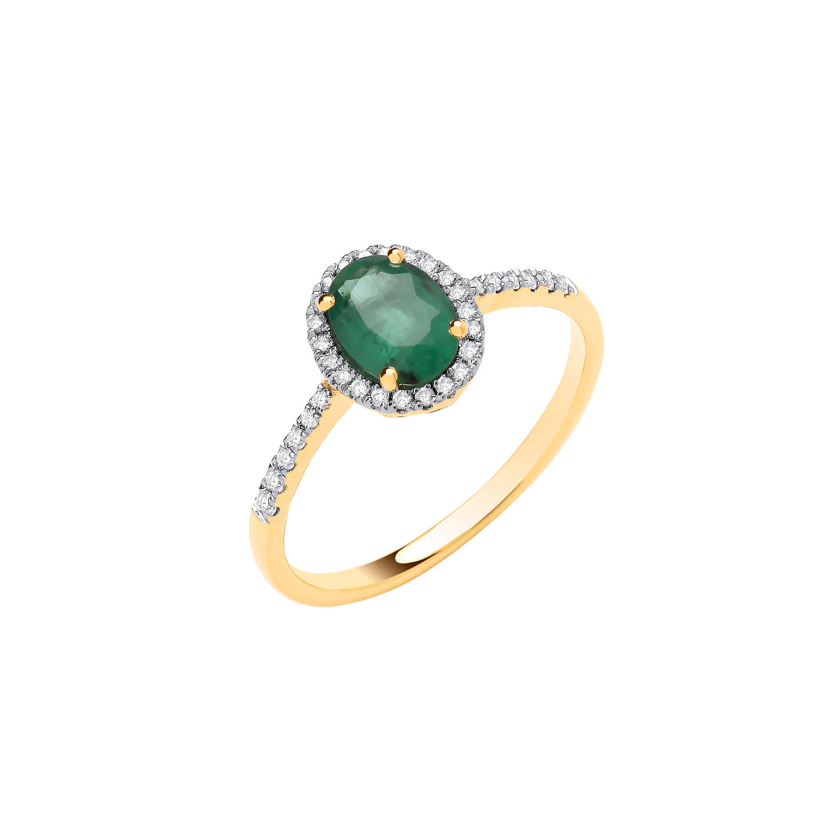 18ct Yellow Gold 0.67ctw Oval Cut Emerald & 0.12ctw Diamond Ring