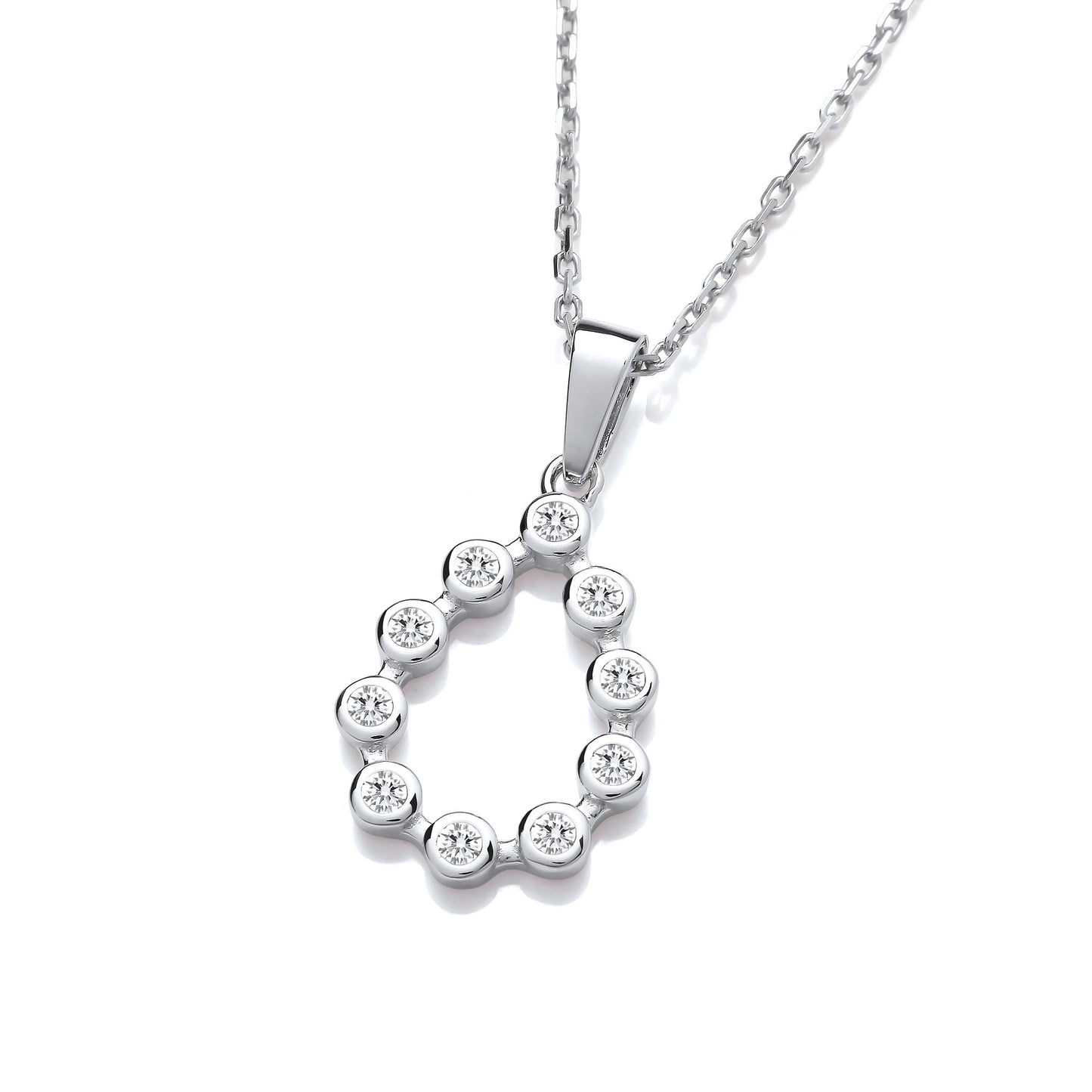 Silver Rubover Teardrop CZ Pendant with Chain