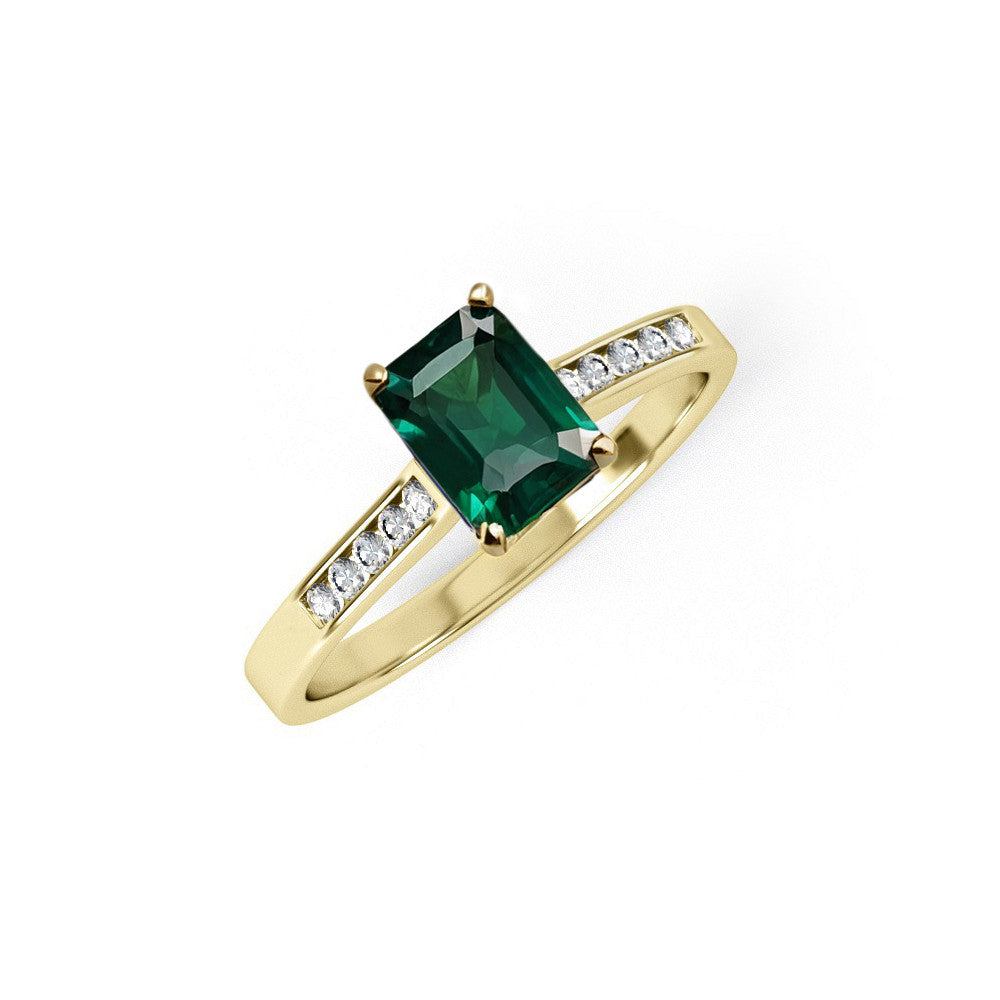 9ct Yellow Gold Emerald-Cut Green Cubic Zirconia Ladies Ring
