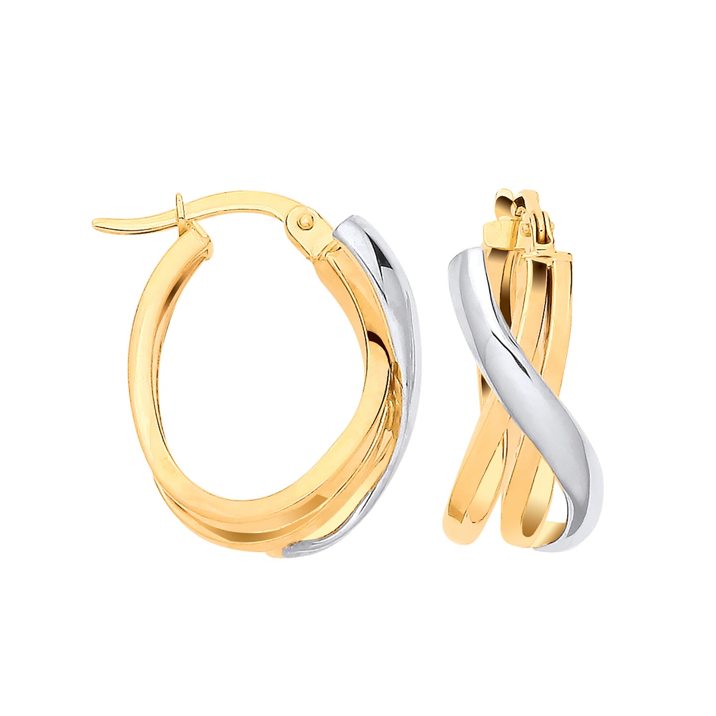 9ct Yellow Gold Two Toned Double Tube Oval Hoops