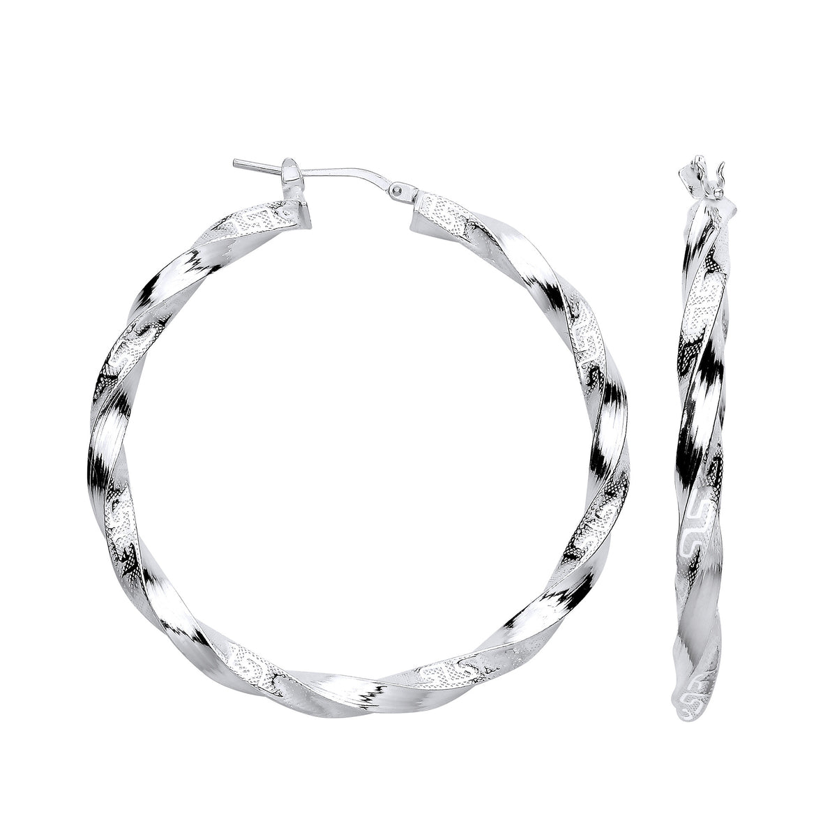 Sterling Silver 48mm Greek Key Twist Hoop Earrings