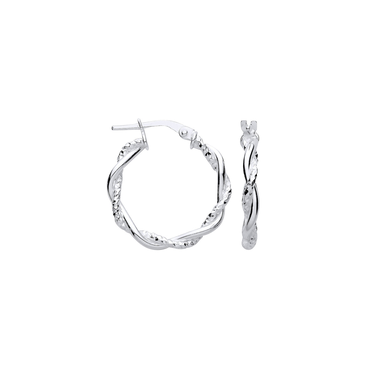 Sterling Silver Diamond-Cut & Plain Twist Hoop Earrings
