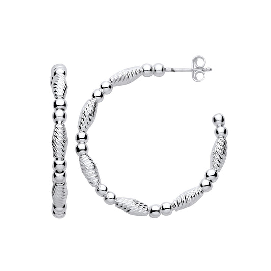 Sterling Silver Beads and Twist Medium Hoop Earrings