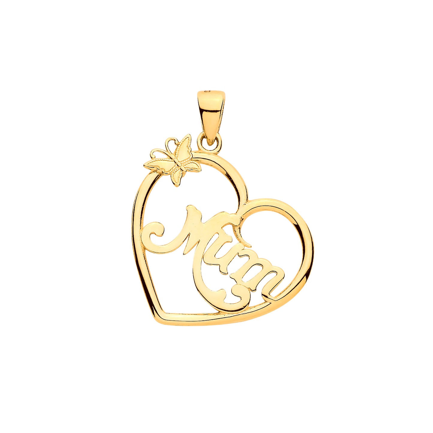 9ct Yellow Gold Mum Heart Butterfly Cut Out Pendant