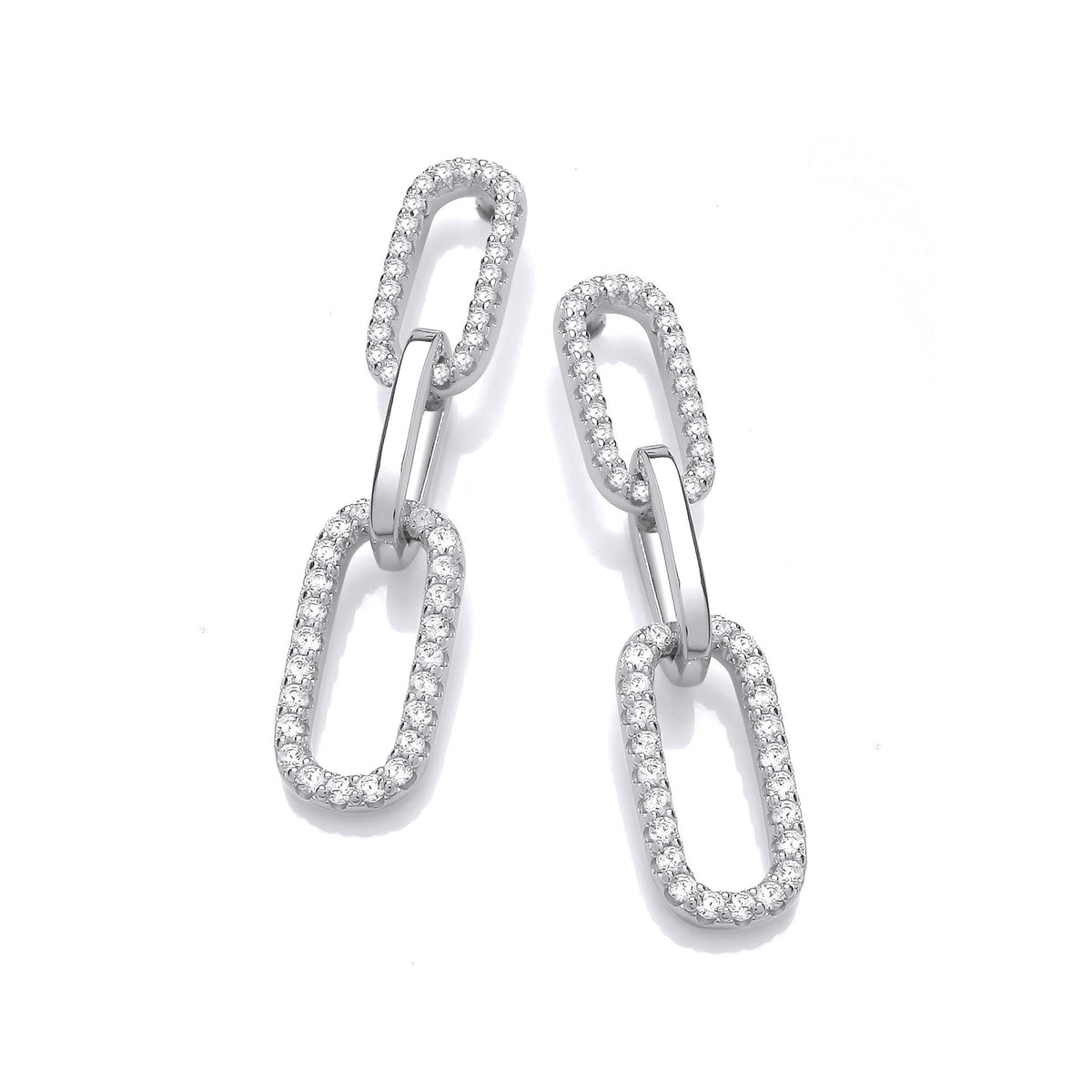 Paper Clip Micro Pave Cz Drop Earrings